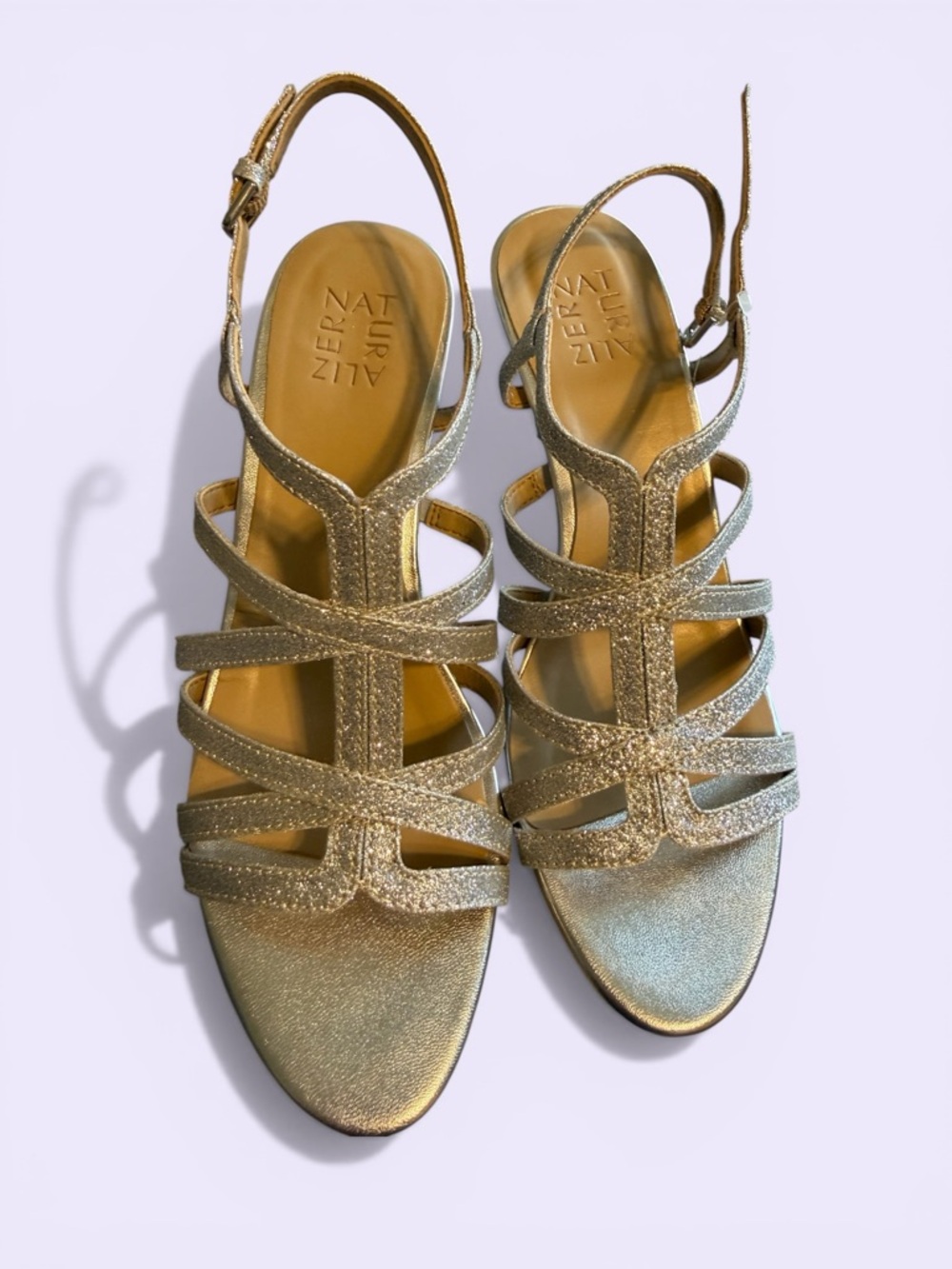 Naturalizer Silver Glitter Strappy Heels NIB